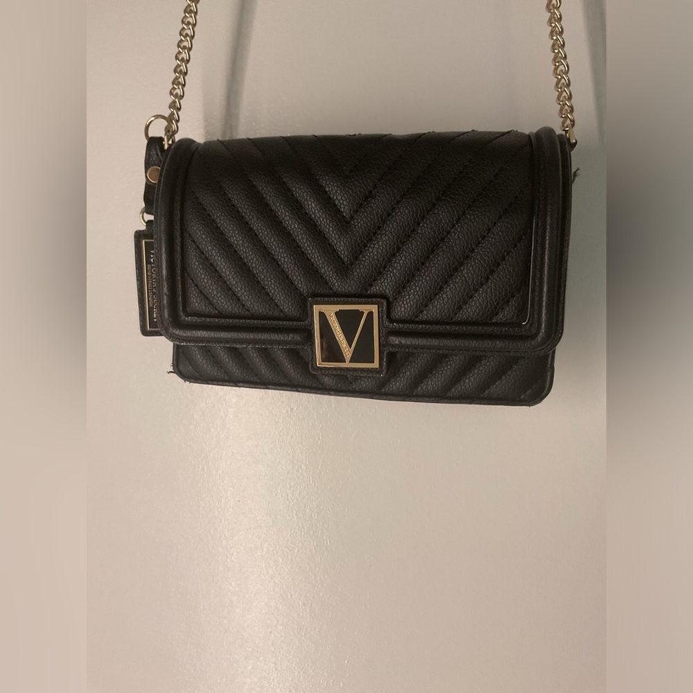 Victorias Secret Black Clutch with Long Gold Chain
